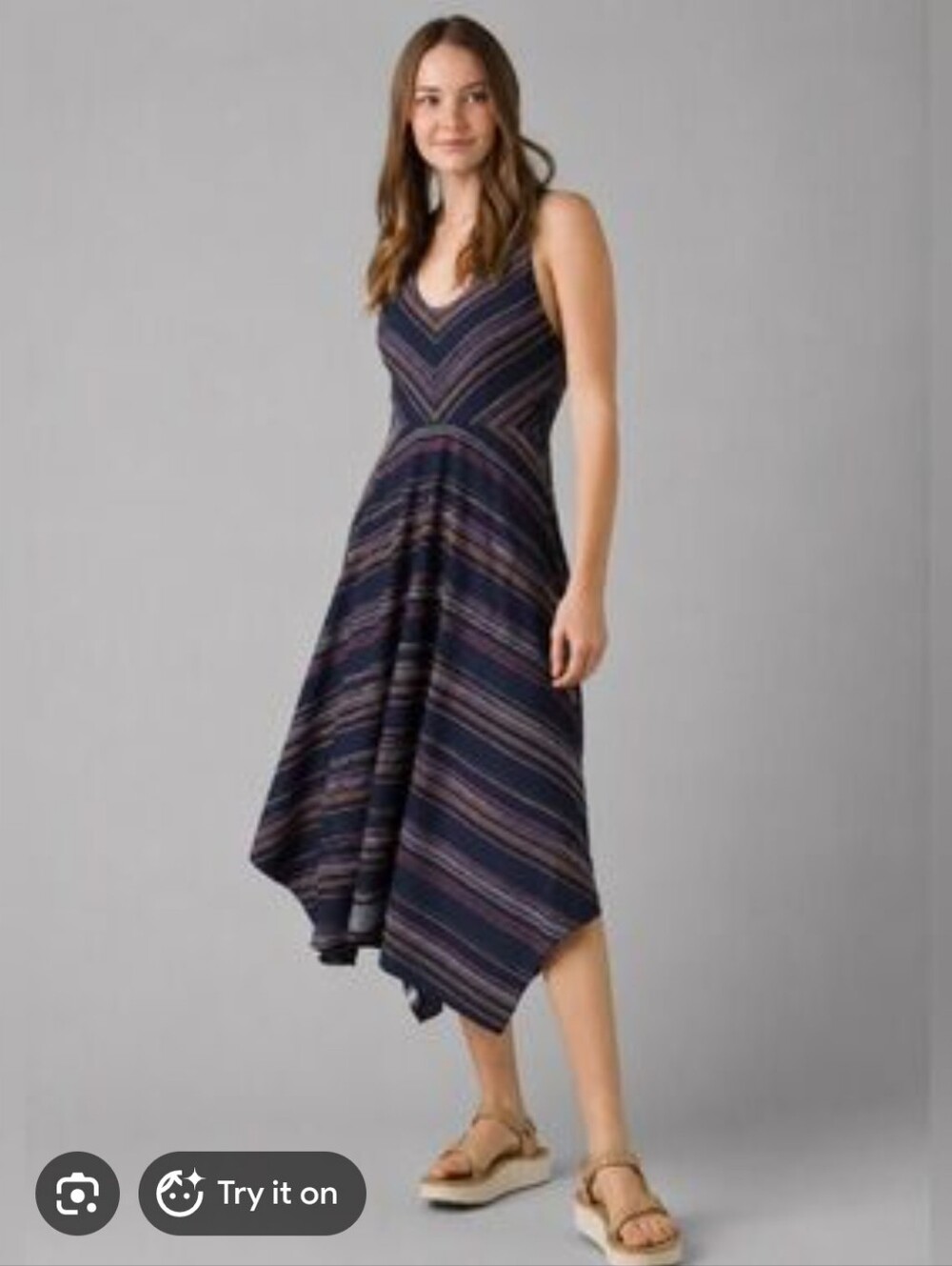 Prana Saxon Racer Back Handkerchief Hem Midi Dress Sz XL